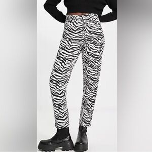 Mango Zebra Print Cropped Mom Jean, Black & White, US size 4